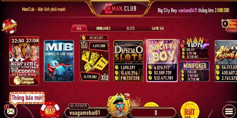 Các tựa game slots tại sân chơi đổi thưởng Man Club