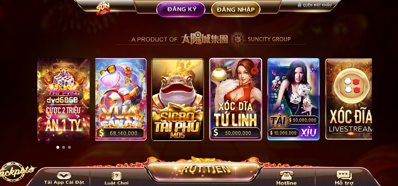 Giao diện bắt mắt của cổng game Sunvin