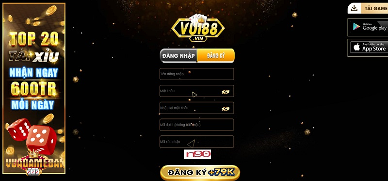 Biểu mẫu đăng ký tài khoản tại cổng game bài Vui88 trực tuyến